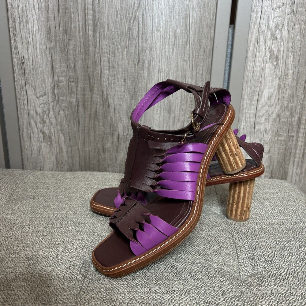 Ulla Johnson Madeira Sandals Twisted Contrast Straps Brown Purple Heels Size 40